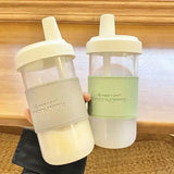 Qfdian  500/850ML Cute Pearl Milk Tea Straw Plastic Water Bottle With Cup Cover Women Large Capacity Juice Boba Milk Tea Cup Drop-proof