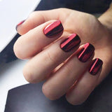 Qfdian 24Pcs Solid Color Wine Red Design False Nails Short Square Head Fake Nail Art Tips Simple Finished Manicure Tips Press on Nails
