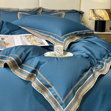 Qfdian Premium 1000TC Egyptian Cotton Luxury Gold Embroidery Hotel Style Bedding Set Duvet Cover Flat/Fitted Bed Sheet Pillowcases 4Pcs
