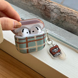 Qfdian Korea Fashion Brown Plaid Splicing Pattern Retro Neck Lanyard Shockproof Protection Case For AirPods 4 3 2 1 Pro 2 Earphone Case