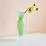 Qfdian Double Wall Glass Vase Art Decorations Flower Plant Container Vase Home Decor Accessories Desktop Crafts Terrarium Decoration