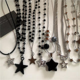 Qfdian  Punk Rock Vintage Star Pendant Chain Necklace For Men Women Charm Hip Hop 90s Y2K Grunge Goth Aesthetic Trendy EMO Accessories