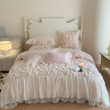 Qfdian Ins Style Korean Bedding Set Lace Seersucker 4pcs Bed Sheet Set Quilt Cover Solid Duvet Cover For Girl Spring Decor Home