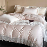 Qfdian Romantic Lace Princess Wedding Bedding Set 1000TC Lyocell Cotton Soft Silky Duvet Cover Bed Sheet/Fitted Sheet Pillowcases 4Pcs