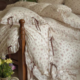 Qfdian 100% Cotton Pastoral Floral Print Ruffles Bow Princess Bedding Set Queen King Duvet Cover Set Bed Sheet/Fitted Sheet Pillowcases