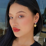 Trendy Zircon Heart Pentagram Asymmetric Color Contrast Hoop Earrings For Women Star Pendant Dangle Earrings Jewelry Gift