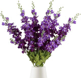 Qfdian 6pcs Blue Delphinium Artificial Flowers Long Stem Larkspur for Wedding Centerpieces Floral Arrangements Home Vase Decor