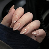 Qfdian  24Pcs Mid-length Almond Ballet False Nails Simple Cat Eye Design Press on Fake Nail Wearable Full Cover Nail Tips Manicure Tools