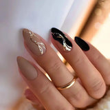 Qfdian 24Pcs Short Round Head False Nails Glitter Pink Almond Fake Nails Strawberry Full Cover Press on Nails Wearable Nail Tips
