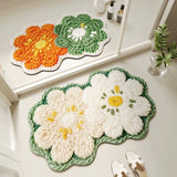 Qfdian  Double Flower Print Diatomite Bath Mat, Upgraded Fast Dry Bathroom Rug, Instant Absorption Non-Slip, Rubber Backing Shower Pad