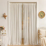 Qfdian  French Romantic White Geometric Star Floral Pattern Ruffles Sheer Lacework Curtains for Living Room Tulle for Windows Drapes
