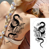 Qfdian  Realistic Fake Peony Temporary Tattoos For Women Girl Black Rose Elephant Flower Tattoo Sticker Tiger Anemone Tatoos Half Sleeve