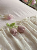 Qfdian French Lace Ruffles Princess Wedding Bedding Set Pure Cotton Double Layer Yarn Soft Duvet Cover Flat/Fitted Bed Sheet Pillowcase