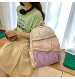 Qfdian Contrast Color Patchwork Pleated Backpacks College Casual Travel Bags for Women Y2k Aesthetic All Match Trendy Simple Schoolbags