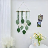 Qfdian  Nordic Woven Leaf Design Wall Hanging Tapestry Tassel Pendant Bedroom Background Wall Hanging Wall Carpet Room Decoration