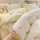 Qfdian  ‌New Washed Cotton Fresh Style Fitted Sheet Four-Piece Set, Duvet Cover, Student Dormitory Bed Sheet Three-Piece Set