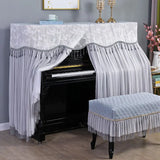 Qfdian  155x40x130 Simple Lace Piano Covers Piano Full Cover Fabric Middle Opening Piano Cover Dust Cover with Stool Cloth