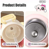 Qfdian  700ML Cute Bow Thermo Water Bottle For Girls Portable Handle 316 Double Drinking Outdoor Sports Straw Vacuum Thermal Bottle Gift