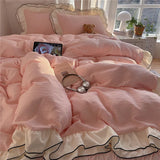Qfdian  3/4Pcs Korean Princess Style Ruffles Bedding Set Skin-friendly Soft Duvet Cover Set Bed Sheet Or Bed Skirt Pillowcases