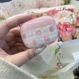 Qfdian Sweet Pink Strawberry Grid  Pattern Cute Transparent Fruit Pendant Earphone Protection Case For AirPods 1 2 3 4 Pro 2 Soft Cover