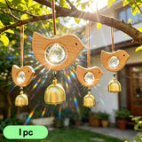 Qfdian  1pc Vintage Natural Wooden Bird Suncatcher Hanging Crystal Prism Rainbow Generator Window Hanging Reflector