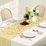 Qfdian Beige Table Runner Gauze Cheesecloth Rustic Sheer Boho Wedding Decoration Tablecloth Baby Shower Christmas Birthday Party Decors