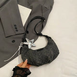 Qfdian  Y2k Aesthetic Vintage Denim Underarm Bag All Match Simple Fashion Pleated Hobo Bags Casual Trendy Women Trendy Shoulder Handbags