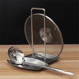 Qfdian  Stainless Steel Pan Pot Cover Stand Silver Color Soup Spoon Holder Drain Rack Stove Organizer Storage Kitchen Accessories