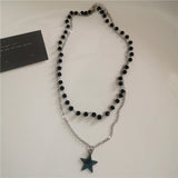Qfdian  Punk Rock Vintage Star Pendant Chain Necklace For Men Women Charm Hip Hop 90s Y2K Grunge Goth Aesthetic Trendy EMO Accessories