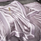 Qfdian 4Pcs High Precision Damask Jacquard Egyptian Cotton Soft Silky Bedding Set Duvet Cover Set Bed Sheet/Fitted Sheet Pillowcases