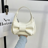 Qfdian Japanese Sweet Kawaii Bow Purses and Handbags Women Casual Top-Handle Bags Y2k Elegant Shoulder Crossbody Bag Fashion Clutches