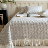 Qfdian 3/5Pcs Rose Floral Print Lace Ruffles Quilted Bedspread, Bed Cover, Mattress Topper Coverlet, Bed Sheet, With Pillowcases