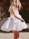 Qfdian  Summer Fashion Backless Pleated Edge Women Beach Mini Dress Y2K Sexy Loose Solid Color 100% Pure Cotton Women's Suspender Dress