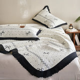 Qfdian  Flower Printed Bed Cover with Lace French Style Washed Cotton Bedspreads Quilted cobre leito de casal Comfortable and Soft