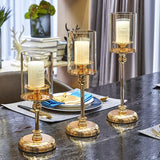 Qfdian  1pc Golden Glass Candle Holders for Pillar Candle Candlestick for Dining Coffee Table Wedding Events Parties Home Decor