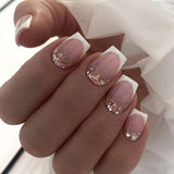 Qfdian  24pcs ,duck nails  coffin nails  detachable design in France, complete set of DIY nail clippers, jelly glue * 1 rubbing strip* 1