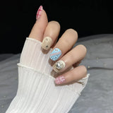 Qfdian  10Pcs Short Square Handmade Press on Nails Butterfly Pearl Fake Nails Rhinestone Grid False Nails Wearable Manicure Acrylic Nail
