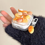 Qfdian  Cute 3D Simulated Bread Food Glitter Epoxy Case For Apple Airpods Pro 2nd 1 2 3 4 Cartoon Clear Wireless Bluetooth Headset Cover
