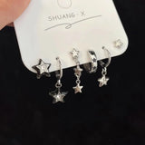 Qfdian 6PCS Y2K Punk Crystal Star Moon Pendant Earring Set For Women Girl Men Gothic Vintage Aesthetic Grunge Jewelry Ear Accessories
