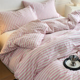 Qfdian Luxury 100% Cotton Yarn-Dyed 3-Piece Duvet Cover Set (1 Duvet Cover + 2 Pillowcases), Pre-Washed,Stripe Design, Bedding Set