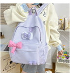 Qfdian Streetwear Travel Backpacks for Women Students Fashion All Match Trendy Schoolbags Sweet Y2k Aesthetic Plaid Kawaii Bow Backpack