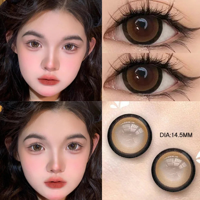 Qfdian 1Pair Colour Contacts Lenses Prescription Myopia Blue Eye High Quality Beauty Pupil Brown Lenses Makeup