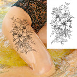Qfdian  Realistic Fake Peony Temporary Tattoos For Women Girl Black Rose Elephant Flower Tattoo Sticker Tiger Anemone Tatoos Half Sleeve