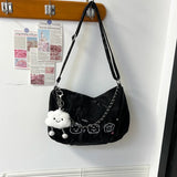 Qfdian Vintage Y2k Aesthetic All Match Shoulder Bags Casual Fashion Chain Underarm Bag Cartoon Women Kawaii Print Handbags Crossbody
