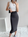 Qfdian  High Stretch Tight Skirts Women European and American Elegant High Waist Midi Skirts Hot Girl Slim Solid Black One Step Skirts