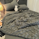 Qfdian 4ps INS Girl Blue Bedding Sets Solid Color Seersucker Ruffles Lace Kawaii Soft Sheet Woman Duvet Cover Pillow Covers Quilt Cover