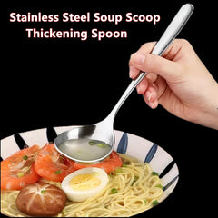 Qfdian Stainless Steel Thickening Spoon Creative Long Handle Hotel Hot Pot Spoon Soup Ladle Korean Soup Scoop Home Kitchen Tools