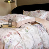 Qfdian Luxury Digital Printing Flowers and Plants Bedding Set Lyocell Eucalyptus Fiber Soft Silky Duvet Cover Bed Sheet Pillowcase 4Pcs