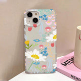 Qfdian Aesthetic Cute Flower Phone Case For iPhone 14 15 Pro 13 12 16 11 Pro Max Plus 12 Mini Slim Silky Skin Matte Flower Back Cover