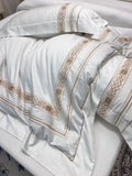 Qfdian Hotel Style Bedding Set Luxury 100% Egyptian Cotton Gold Embroidery White Duvet Cover Or Elastic Band Fitted Sheet Pillowcases